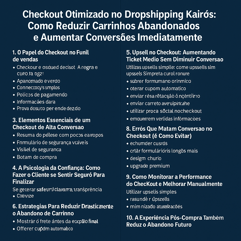 aumentar Checkout Otimizado no Dropshipping Kairós: Como Reduzir Carrinhos Abandonados e Aumentar Conversões Imediatamente